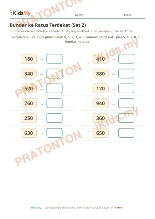 Pratonton muka 1 lembaran Bundar ke Ratus Terdekat (Set 2) — Matematik Tahun 3