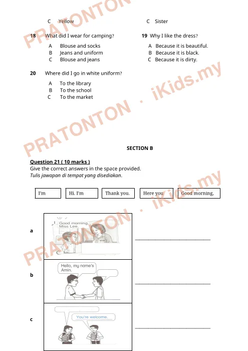 Pratonton muka 5 lembaran Latihan Bahasa Inggeris 7 — Bahasa Inggeris Tahun 3