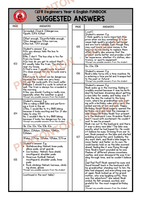 Pratonton muka 21 lembaran Cadangan Jawapan Funbook CEFR Tahun 6 (Set Kedua) — Bahasa Inggeris Tahun 6