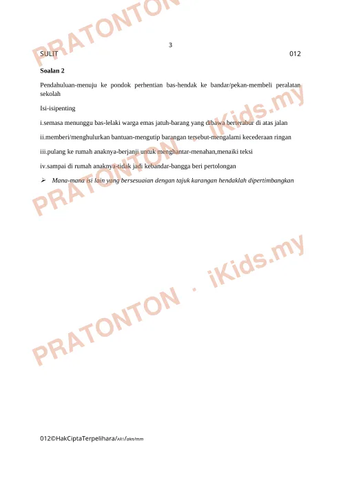 Pratonton muka 2 lembaran Cadangan Jawapan Penulisan Bahagian A — Bahasa Melayu Tahun 6