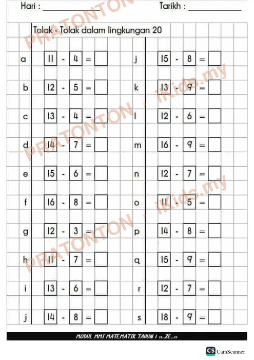 Pratonton muka 4 lembaran CamScanner — Matematik Tahun 1