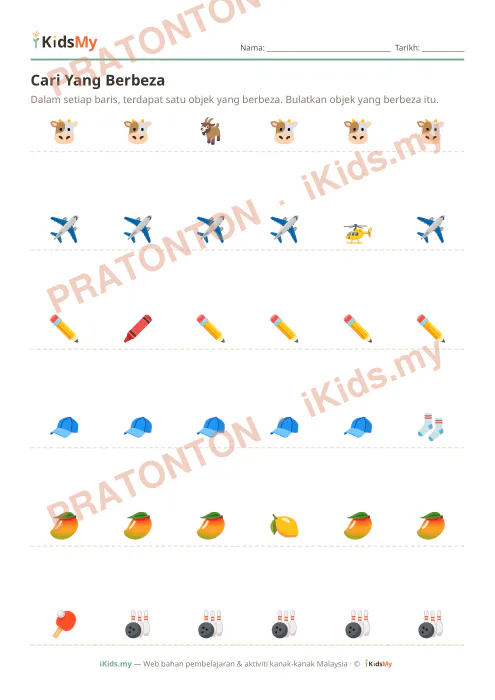 Pratonton muka 1 lembaran Cari Yang Berbeza (Set 5) — Logik/Teka-teki Anak Istimewa