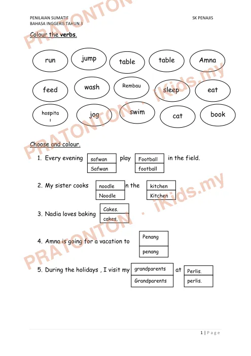 Pratonton muka 1 lembaran Kertas Soalan Bahasa Inggeris 11 — Bahasa Inggeris Tahun 3