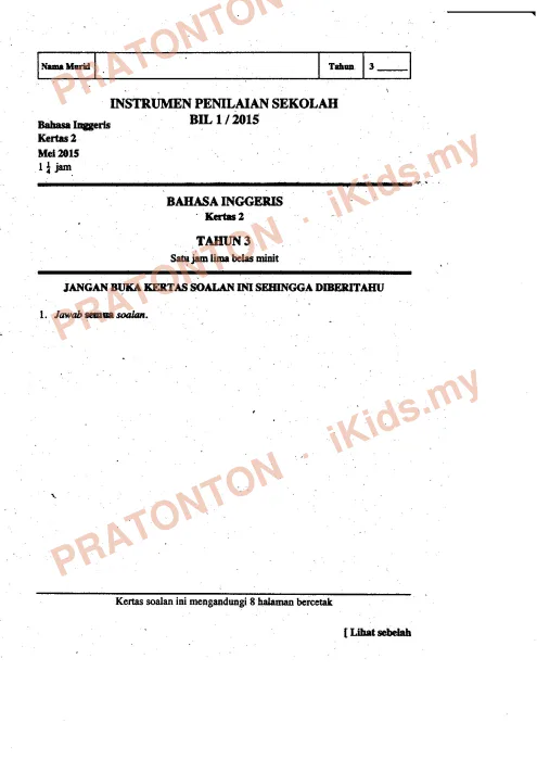 Pratonton muka 1 lembaran Kertas Soalan Bahasa Inggeris 29 — Bahasa Inggeris Tahun 3