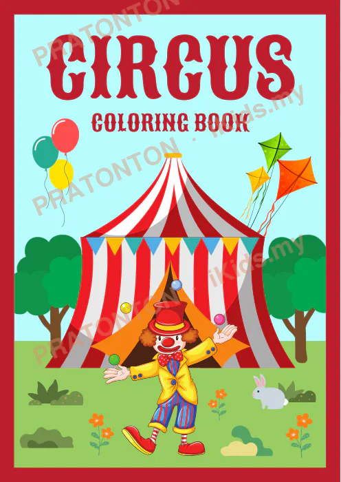 Pratonton muka 1 lembaran Circus Coloring Book in Red White Fun Style — Mewarna Anak Istimewa