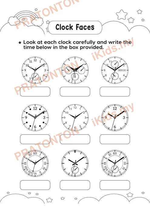 Pratonton muka 1 lembaran Clock Faces — Matematik Tahun 4