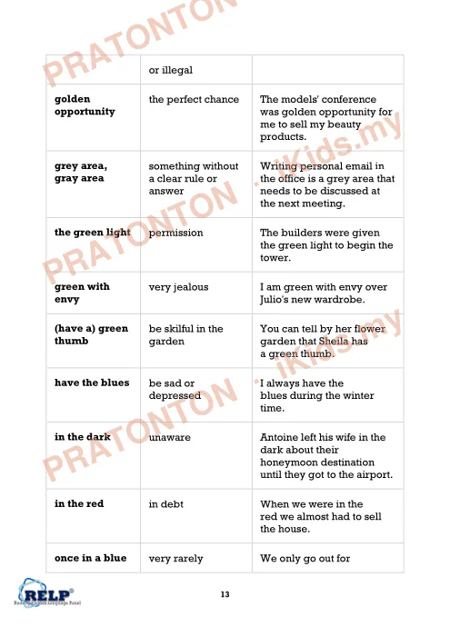Pratonton muka 2 lembaran Colour Idioms — Bahasa Inggeris Tahun 1