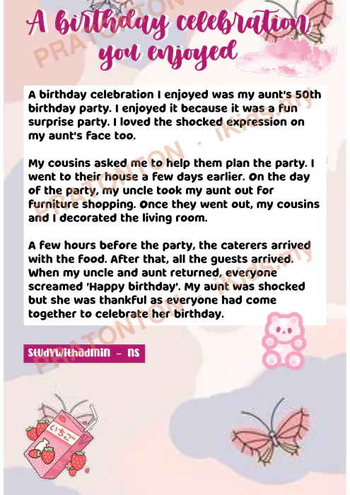 Pratonton muka 1 lembaran Contoh Karangan Bahasa Inggeris — A Birthday Celebration You Enjoyed — Bahasa Inggeris Tahun 6