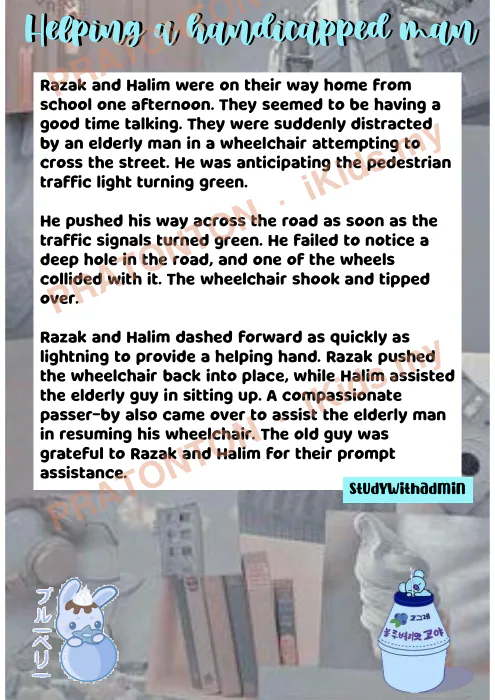 Pratonton muka 1 lembaran Contoh Karangan Bahasa Inggeris — Helping A Handicapped Man — Bahasa Inggeris Tahun 6