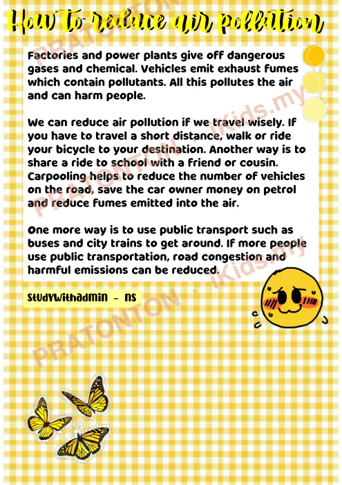 Pratonton muka 1 lembaran Contoh Karangan Bahasa Inggeris — How To Reduce Air Pollution — Bahasa Inggeris Tahun 6