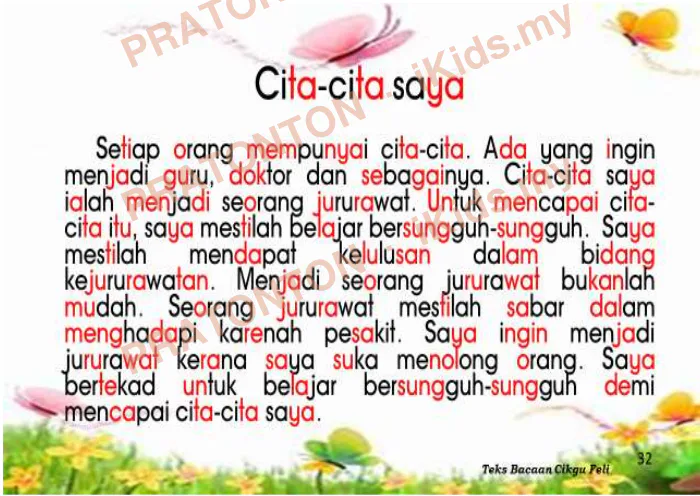 Pratonton muka 1 lembaran Contoh Karangan Pendek — Cita-cita Saya — Bahasa Melayu Tahun 6