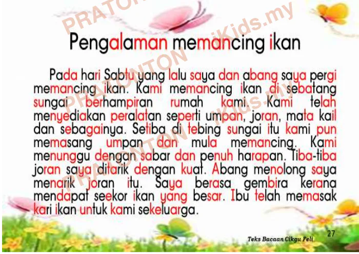 Pratonton muka 1 lembaran Contoh Karangan Pendek — Pengalaman Memancing Ikan — Bahasa Melayu Tahun 6