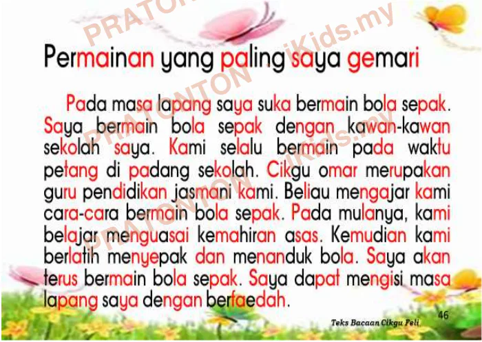 Pratonton muka 1 lembaran Contoh Karangan Pendek — Permainan yang Paling Saya Gemari — Bahasa Melayu Tahun 6