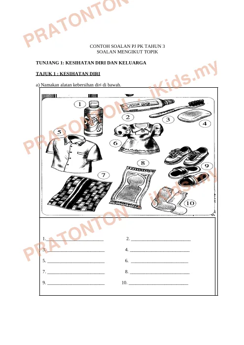 Pratonton muka 1 lembaran Contoh Soalan Pendidikan Kesihatan 1 — Pendidikan Kesihatan Tahun 3