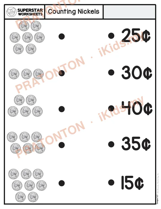 Pratonton muka 1 lembaran Counting Nickels — Matematik Tahun 1