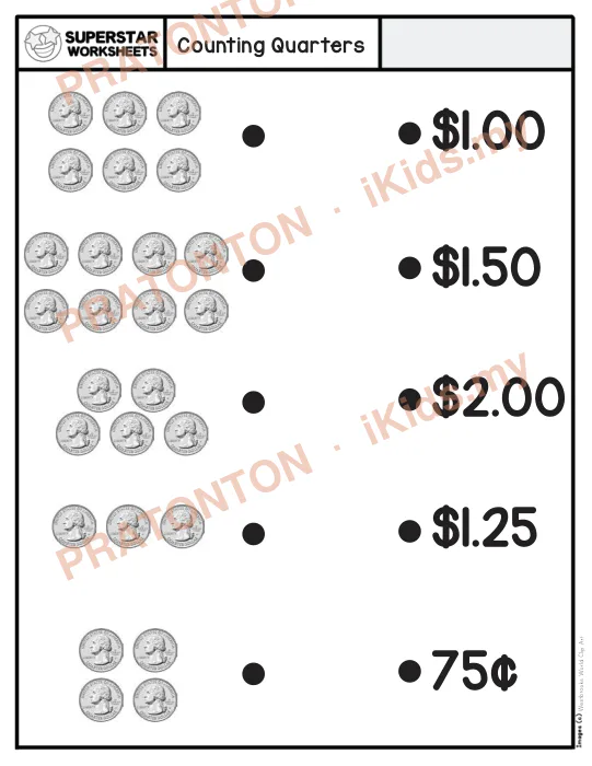 Pratonton muka 1 lembaran Counting Quarters — Matematik Tahun 1