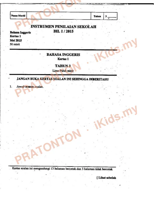 Pratonton muka 1 lembaran Kertas Soalan Bahasa Inggeris 39 — Bahasa Inggeris Tahun 3