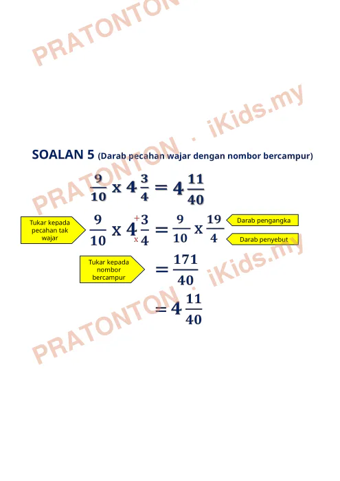 Pratonton muka 6 lembaran Darab Pecahan (Tahun 6) — Matematik Tahun 6