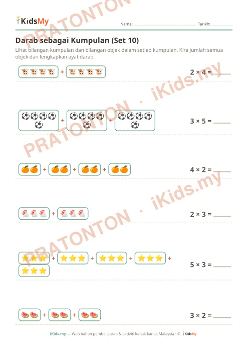 Pratonton muka 1 lembaran Darab sebagai Kumpulan (Set 10) — Matematik Tahun 2
