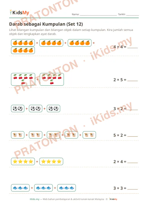 Pratonton muka 1 lembaran Darab sebagai Kumpulan (Set 12) — Matematik Tahun 2