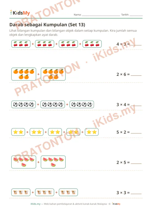 Pratonton muka 1 lembaran Darab sebagai Kumpulan (Set 13) — Matematik Tahun 2