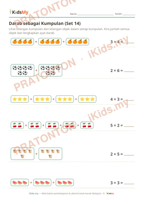 Pratonton muka 1 lembaran Darab sebagai Kumpulan (Set 14) — Matematik Tahun 2