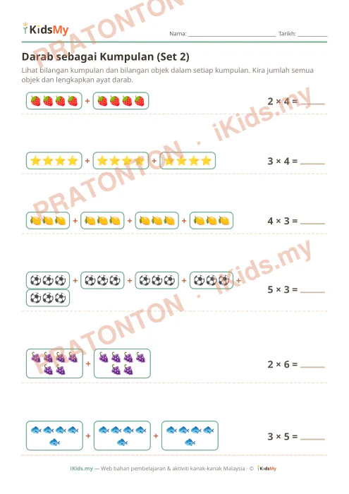 Pratonton muka 1 lembaran Darab sebagai Kumpulan (Set 2) — Matematik Tahun 2
