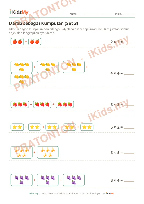 Pratonton muka 1 lembaran Darab sebagai Kumpulan (Set 3) — Matematik Tahun 1