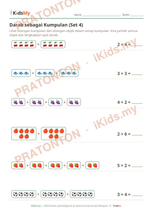 Pratonton muka 1 lembaran Darab sebagai Kumpulan (Set 4) — Matematik Tahun 1