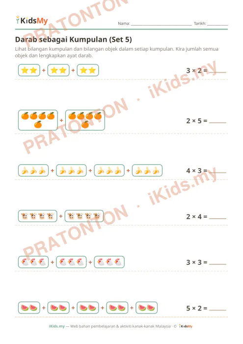 Pratonton muka 1 lembaran Darab sebagai Kumpulan (Set 5) — Matematik Tahun 2