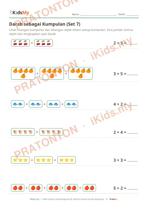 Pratonton muka 1 lembaran Darab sebagai Kumpulan (Set 7) — Matematik Tahun 2