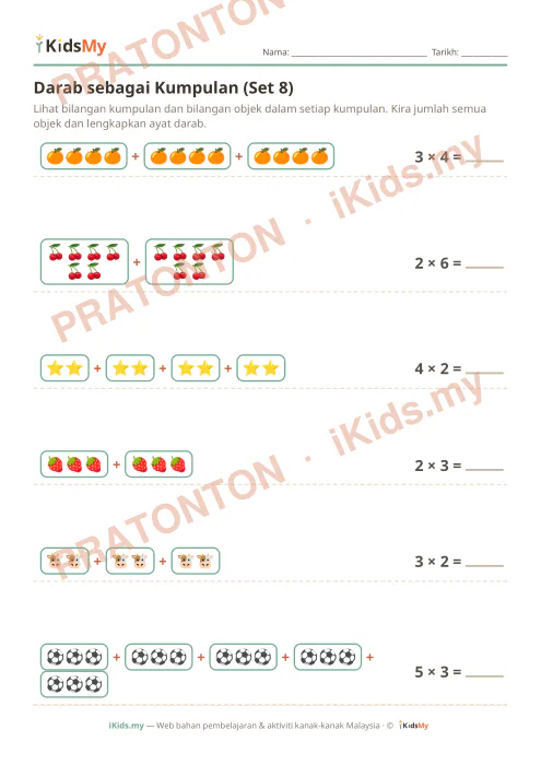 Pratonton muka 1 lembaran Darab sebagai Kumpulan (Set 8) — Matematik Tahun 2