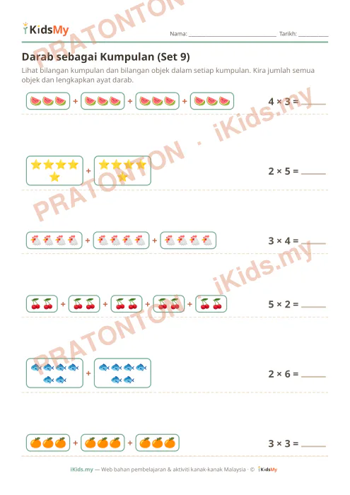 Pratonton muka 1 lembaran Darab sebagai Kumpulan (Set 9) — Matematik Tahun 2