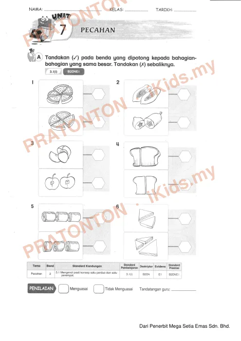 Pratonton muka 1 lembaran Dari Penerbit Mega Setia Emas Sdn. Bhd. — Matematik Tahun 1