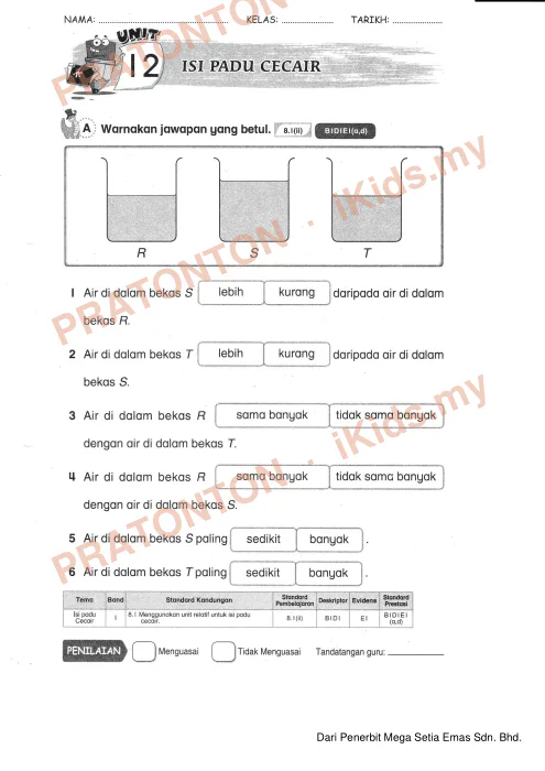 Pratonton muka 1 lembaran Dari Penerbit Mega Setia Emas Sdn. Bhd. — Matematik Tahun 1