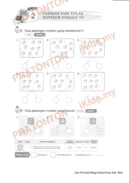 Pratonton muka 1 lembaran Dari Penerbit Mega Setia Emas Sdn. Bhd. — Matematik Tahun 1