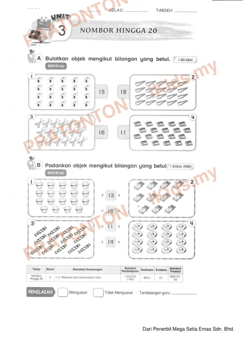 Pratonton muka 1 lembaran Dari Penerbit Mega Setia Emas Sdn. Bhd. — Matematik Tahun 1