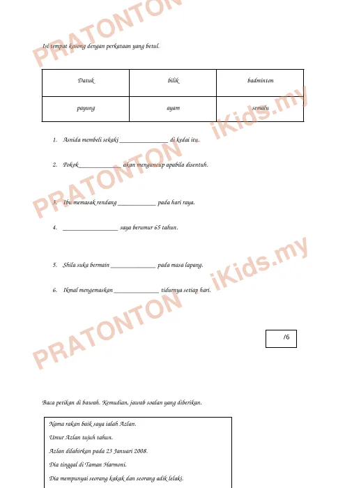 Pratonton muka 1 lembaran Datuk — Bahasa Melayu Tahun 1