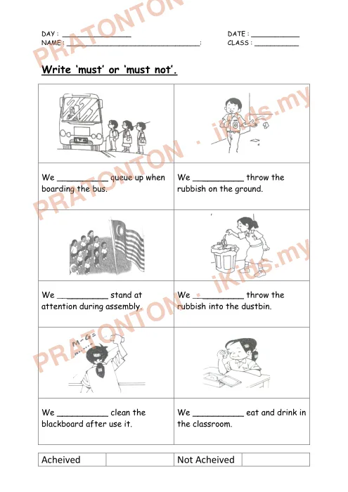 Pratonton muka 2 lembaran DAY : _________________ — Bahasa Inggeris Tahun 2