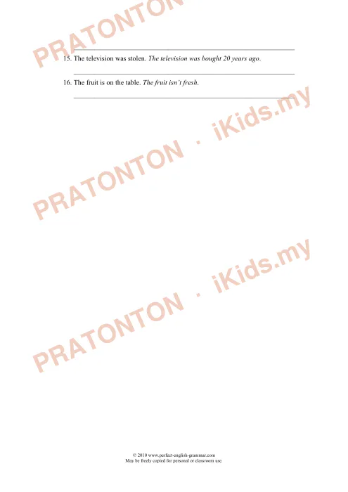 Pratonton muka 2 lembaran Defining Relative Clauses Exercise 1 — Bahasa Inggeris Tahun 1