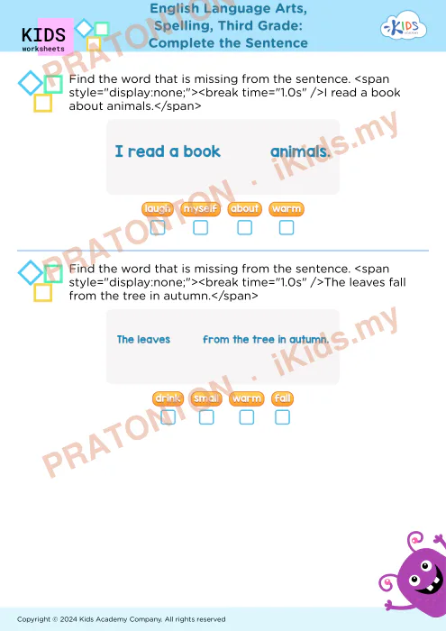 Pratonton muka 1 lembaran Kad Imbasan Bahasa Inggeris 9 — Bahasa Inggeris Tahun 3