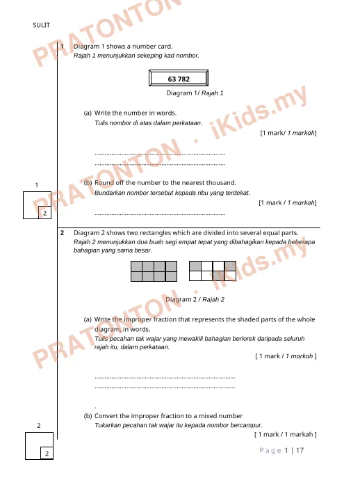Pratonton muka 1 lembaran Latihan Matematik — Matematik Tahun 4