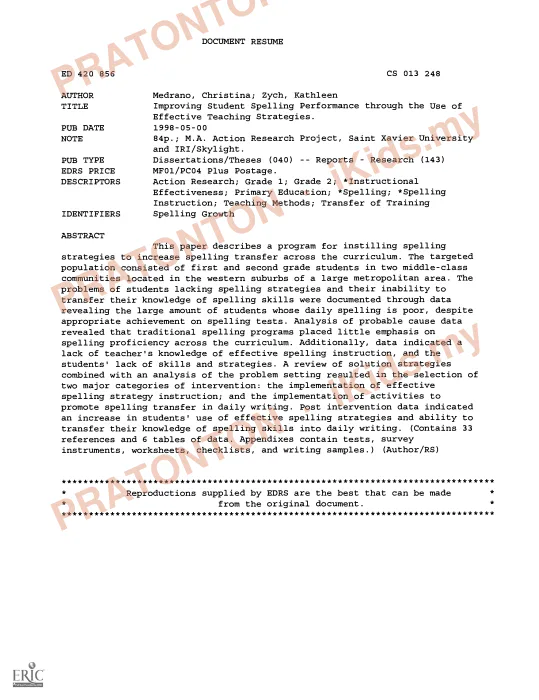 Pratonton muka 1 lembaran DOCUMENT RESUME — Bahasa Inggeris Tahun 2