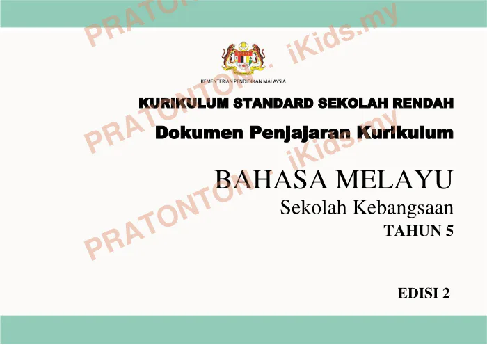 Pratonton muka 1 lembaran Dokumen Penjajaran Kurikulum Bahasa Melayu Tahun 5 — SK — Bahasa Melayu Tahun 5