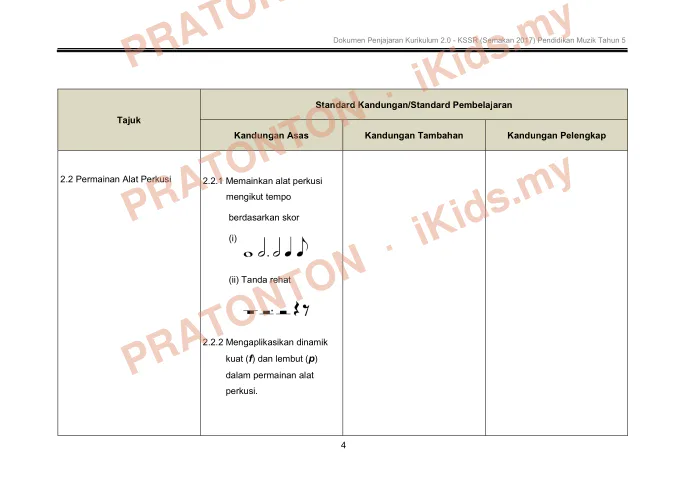 Pratonton muka 8 lembaran Dokumen Penjajaran Kurikulum Pendidikan Muzik Tahun 5 — Pendidikan Kesenian Tahun 5