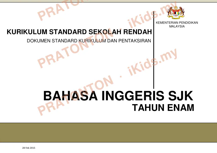 Pratonton muka 1 lembaran DSKP Bahasa Inggeris Tahun 6 — Dokumen Kementerian Pendidikan — Bahasa Inggeris Tahun 6