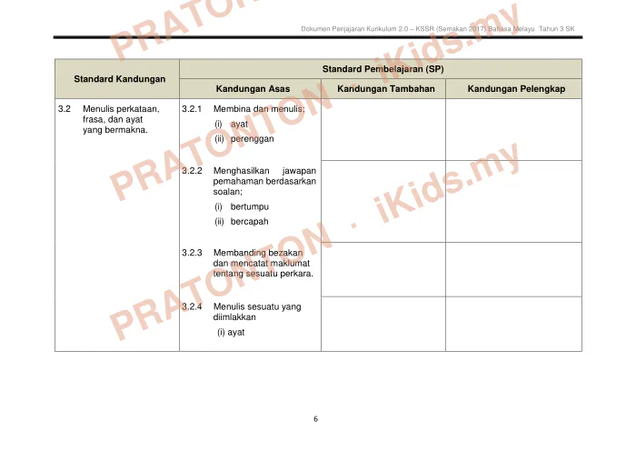 Pratonton muka 10 lembaran DSKP Bahasa Melayu 2 — Bahasa Melayu Tahun 3