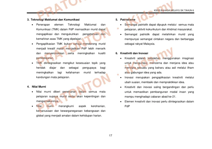 Pratonton muka 29 lembaran DSKP Bahasa Melayu Tahun 6 — Sekolah Kebangsaan — Bahasa Melayu Tahun 6
