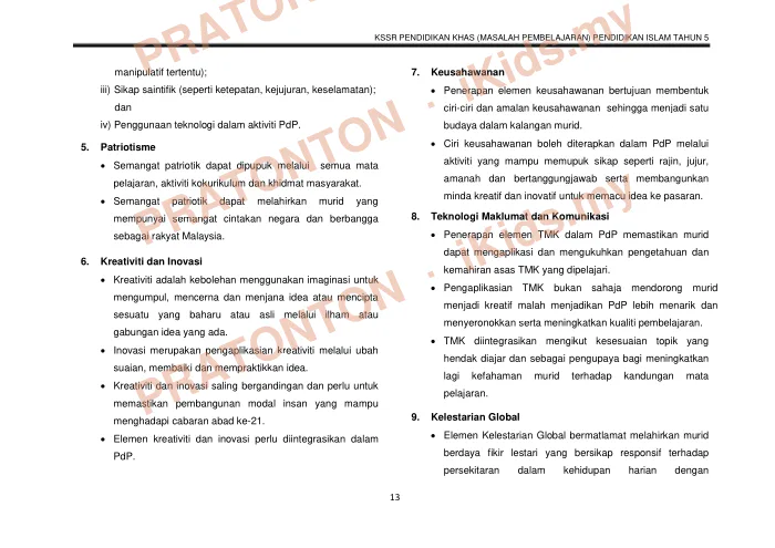 Pratonton muka 25 lembaran DSKP Pendidikan Islam Tahun 5 — Pendidikan Khas (Masalah Pembelajaran) — Pendidikan Islam Tahun 5