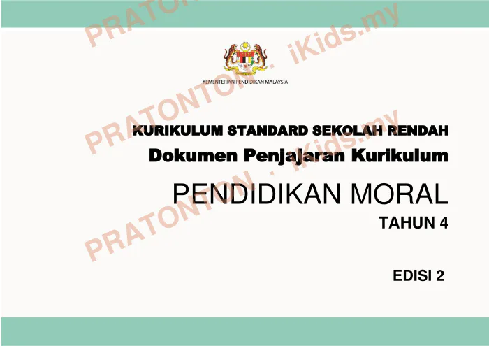 Pratonton muka 1 lembaran DSKP Pendidikan Moral — Pendidikan Moral Tahun 4